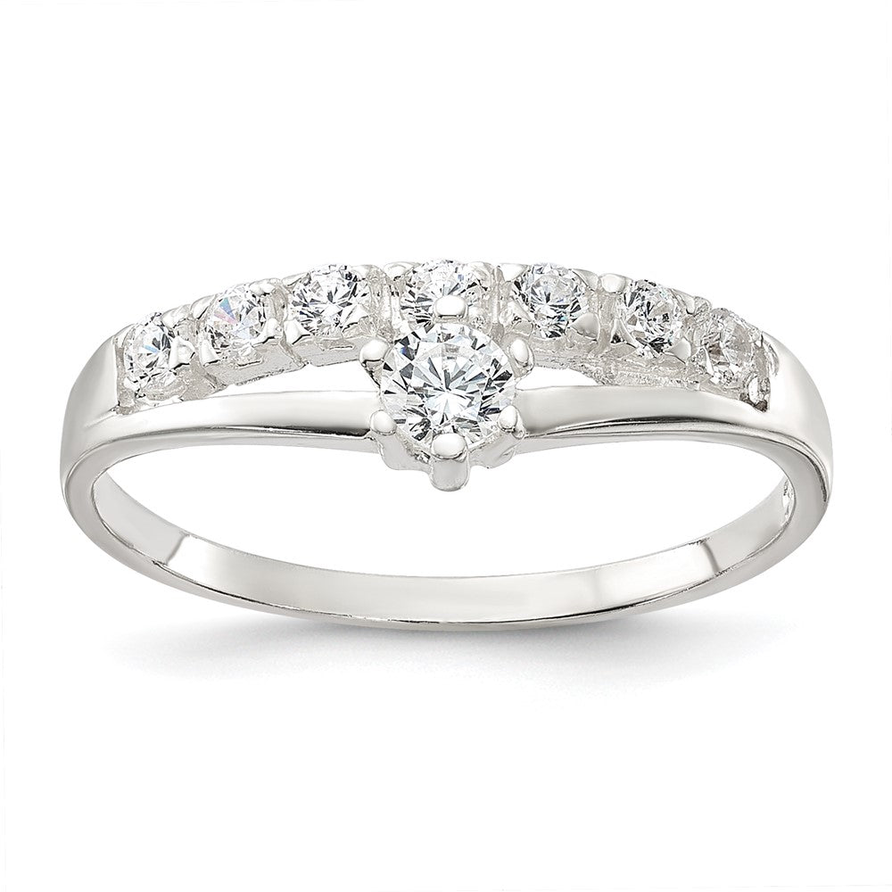 Sterling Silver Row And Solitaire Cz Ring