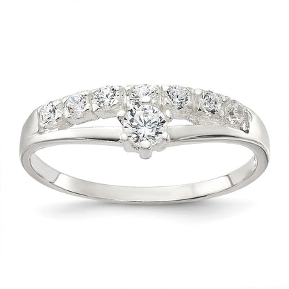 Sterling Silver Row And Solitaire Cz Ring