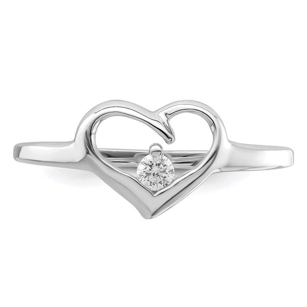 Sterling Silver Rhodium Plated Cz Heart Ring
