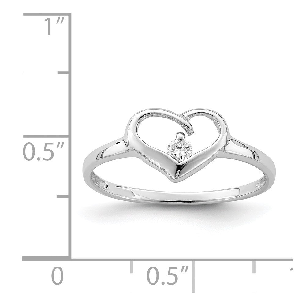 Sterling Silver Rhodium Plated Cz Heart Ring