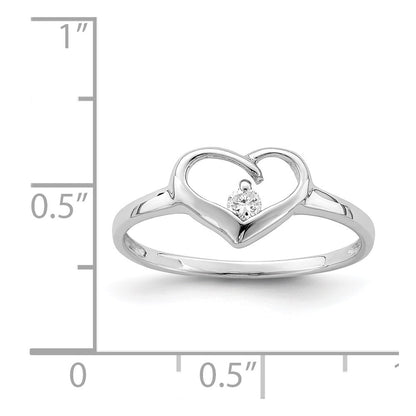 Sterling Silver Rhodium Plated Cz Heart Ring