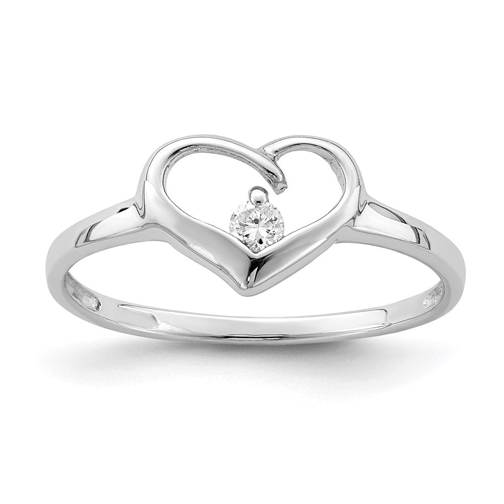 Sterling Silver Rhodium Plated Cz Heart Ring