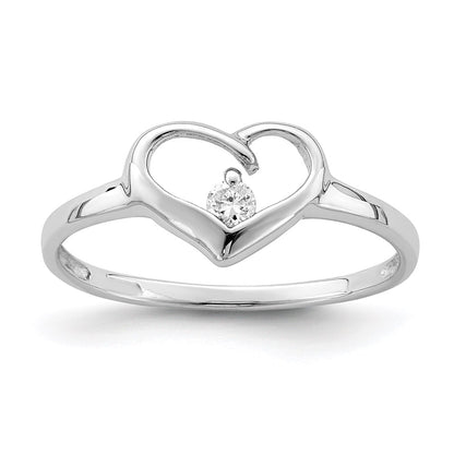 Sterling Silver Rhodium Plated Cz Heart Ring