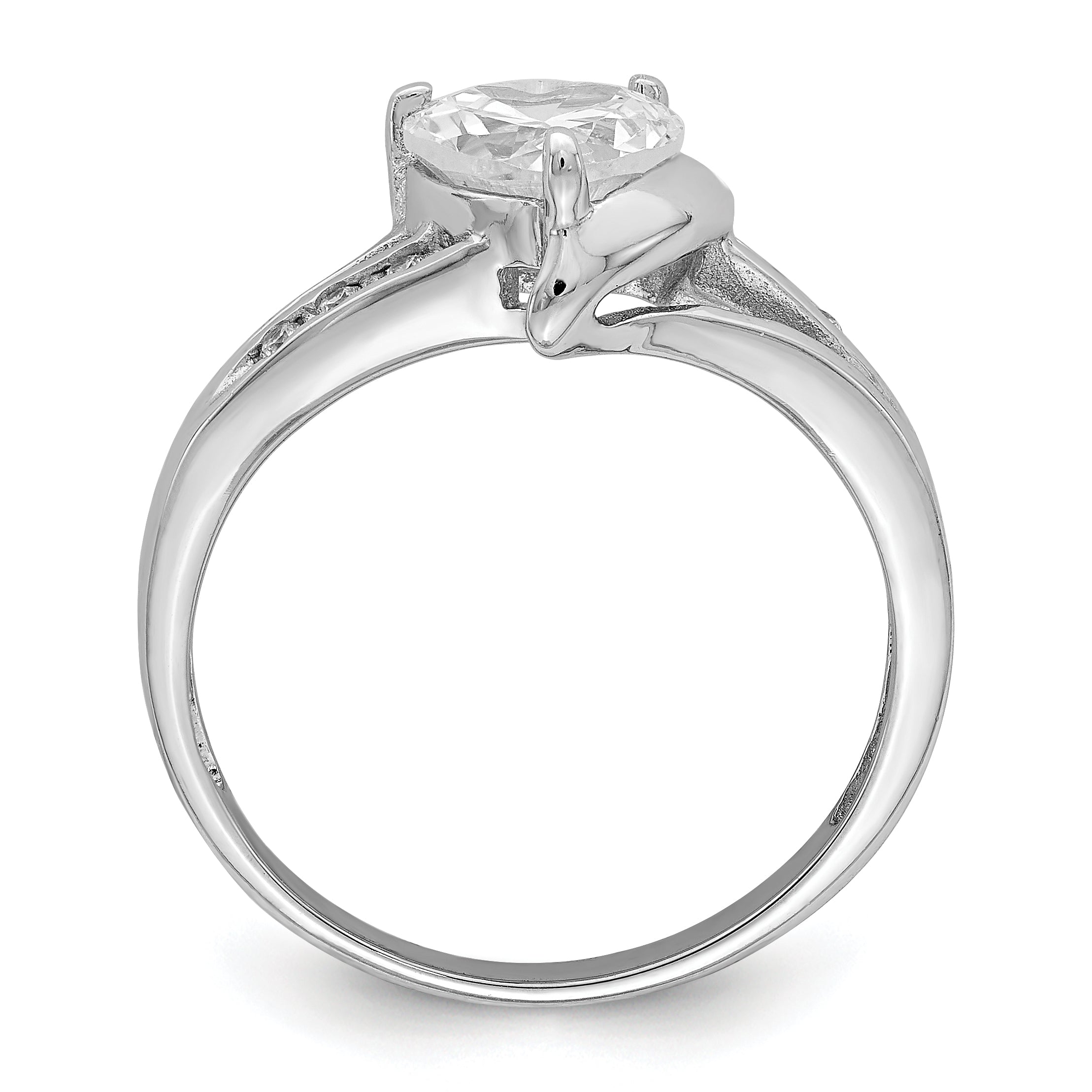 Sterling Silver Rhodium Plated Cz Heart Ring