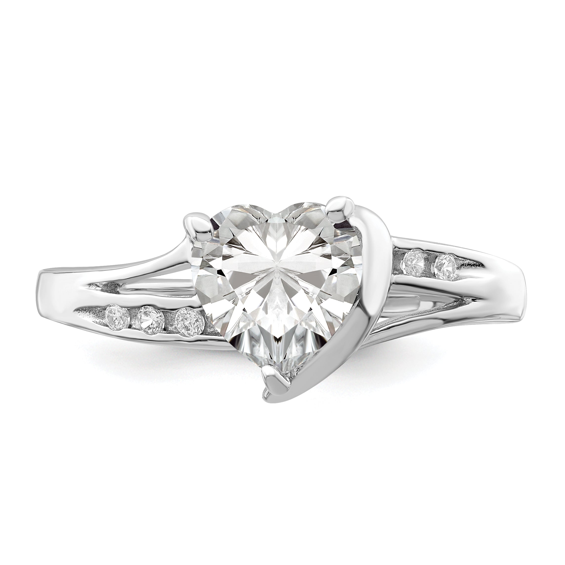Sterling Silver Rhodium Plated Cz Heart Ring
