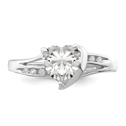 Sterling Silver Rhodium Plated Cz Heart Ring