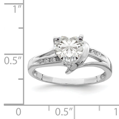 Sterling Silver Rhodium Plated Cz Heart Ring
