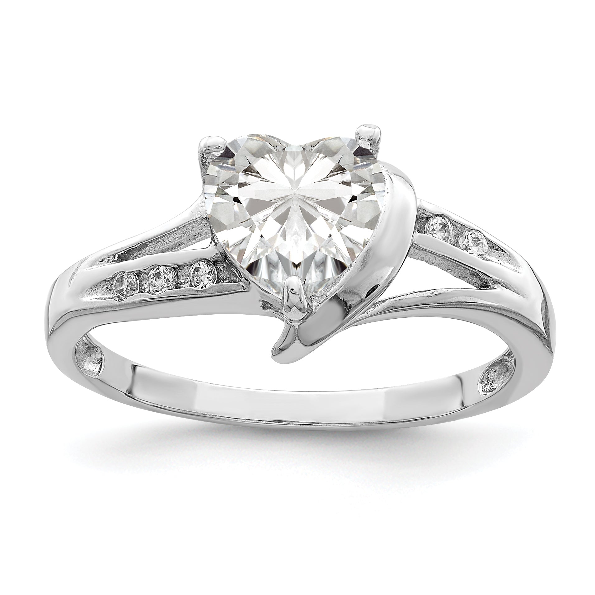 Sterling Silver Rhodium Plated Cz Heart Ring