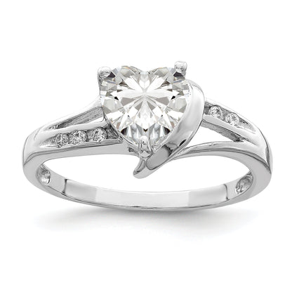 Sterling Silver Rhodium Plated Cz Heart Ring