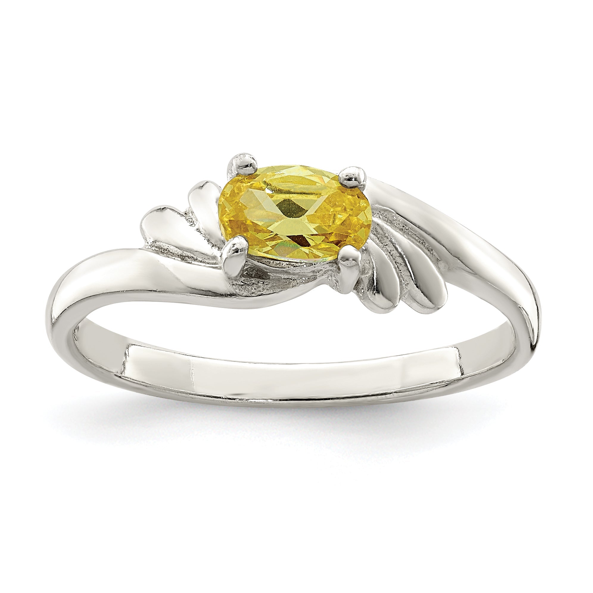Sterling Silver Yellow Oval Cz Ring (Size 8 Only)