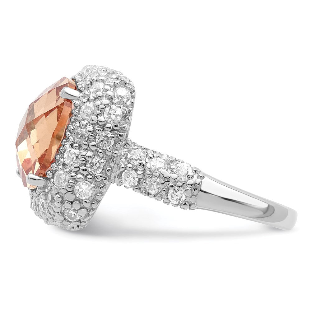 Sterling Silver Champagne & Clear Cz Ring
