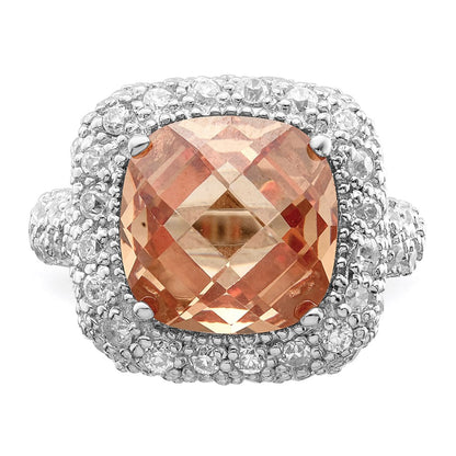 Sterling Silver Champagne & Clear Cz Ring