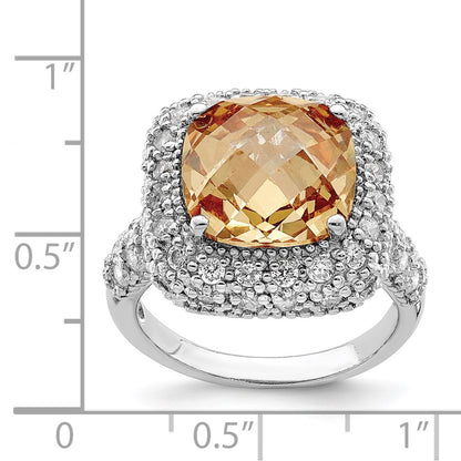 Sterling Silver Champagne & Clear Cz Ring