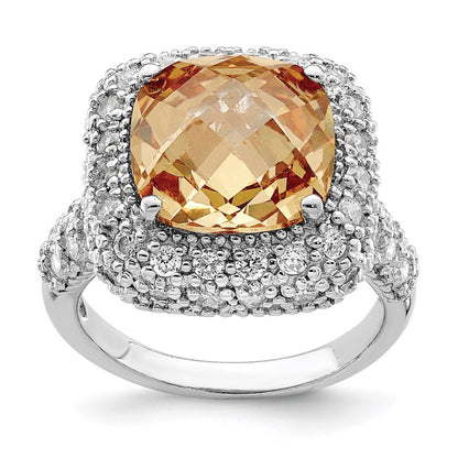 Sterling Silver Champagne & Clear Cz Ring
