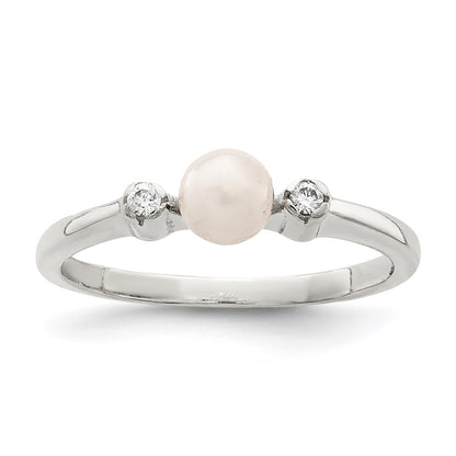 Sterling Silver Cz Imitation Pearl Ring