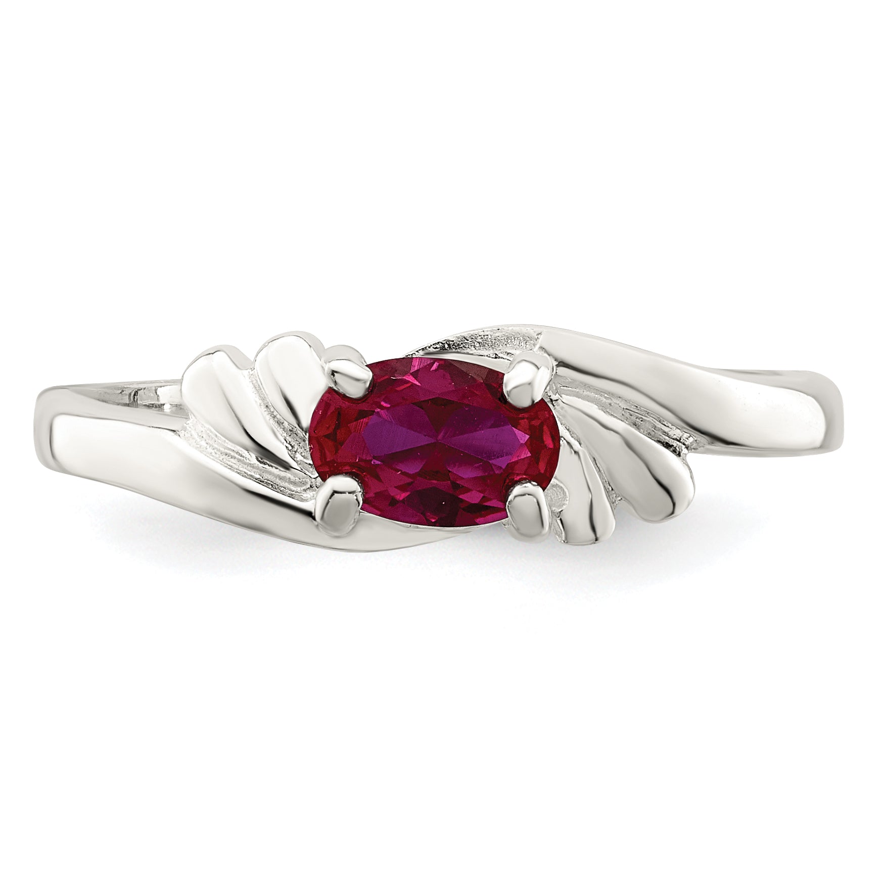 Sterling Silver Red Oval Cz Ring