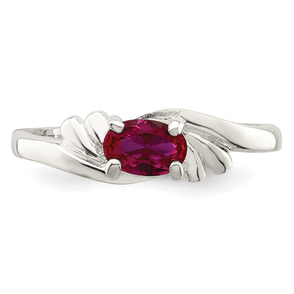 Sterling Silver Red Oval Cz Ring
