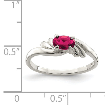 Sterling Silver Red Oval Cz Ring