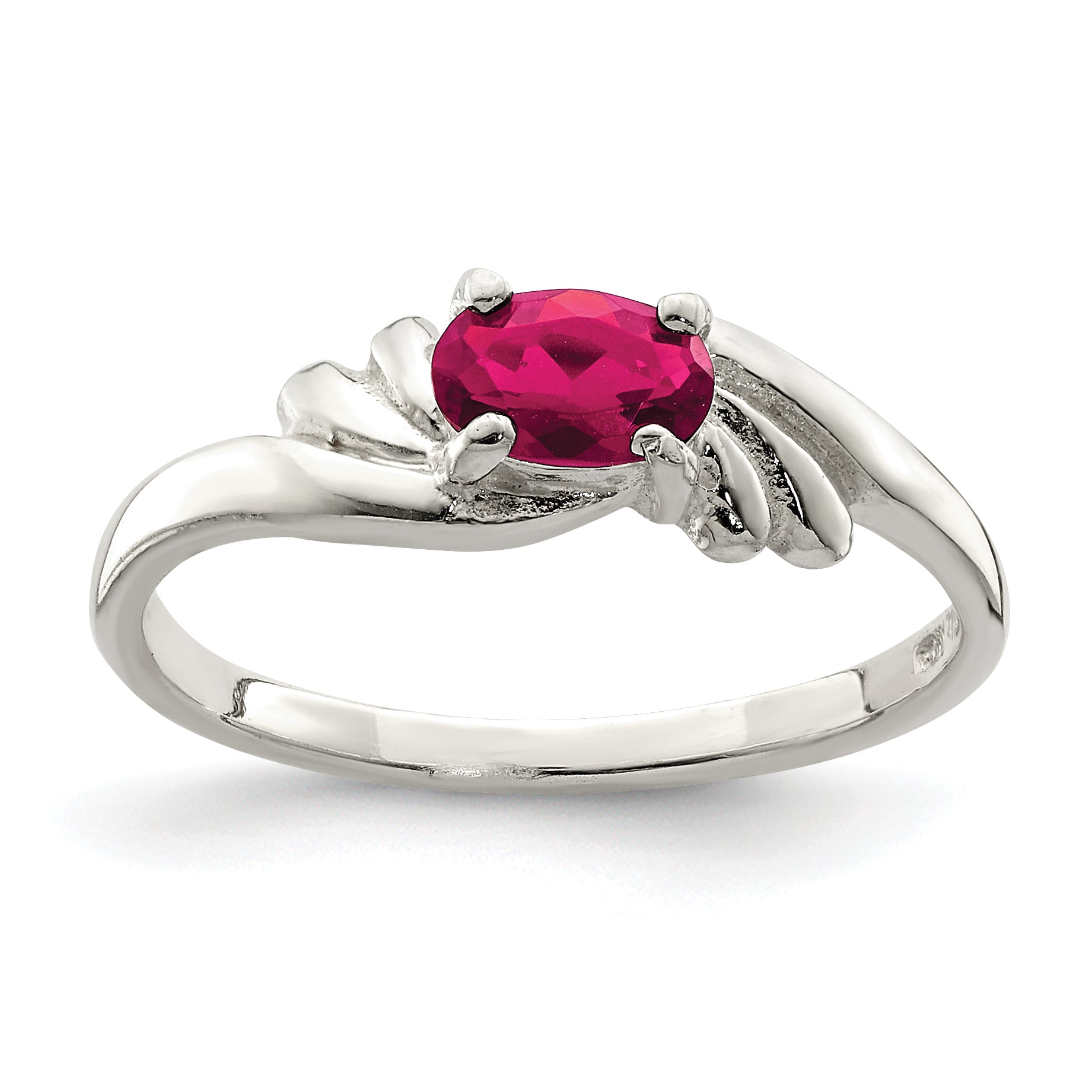 Sterling Silver Red Oval Cz Ring
