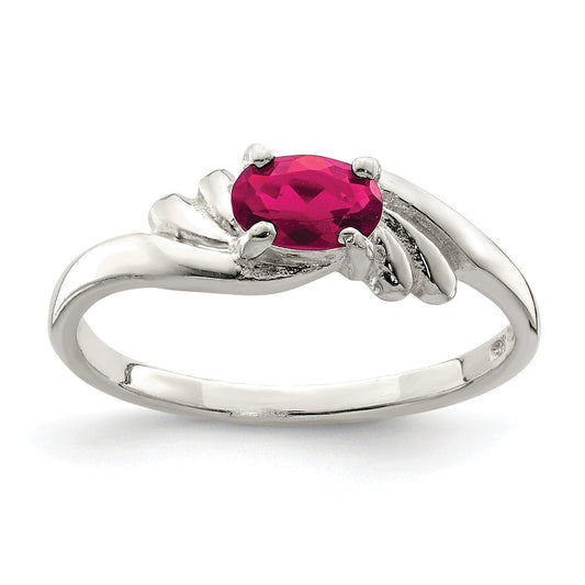 Sterling Silver Red Oval Cz Ring