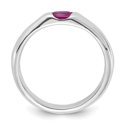 Sterling Silver Red Oval Cz Half Bezel Ring (Size 8 Only)