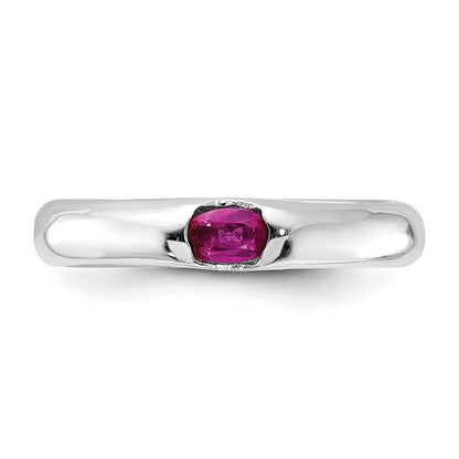 Sterling Silver Red Oval Cz Half Bezel Ring (Size 8 Only)