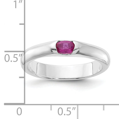 Sterling Silver Red Oval Cz Half Bezel Ring (Size 8 Only)