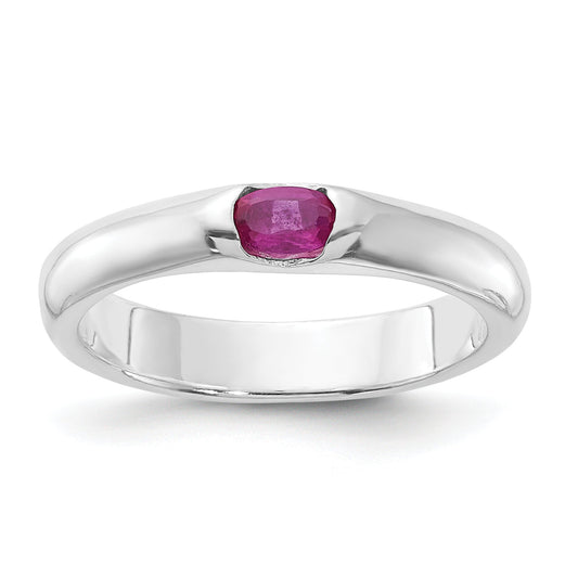 Sterling Silver Red Oval Cz Half Bezel Ring (Size 8 Only)