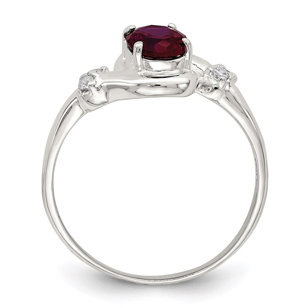 Sterling Silver Red Oval Cz Ring