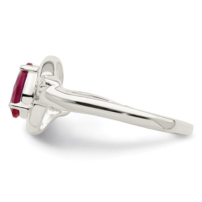 Sterling Silver Red Oval Cz Ring