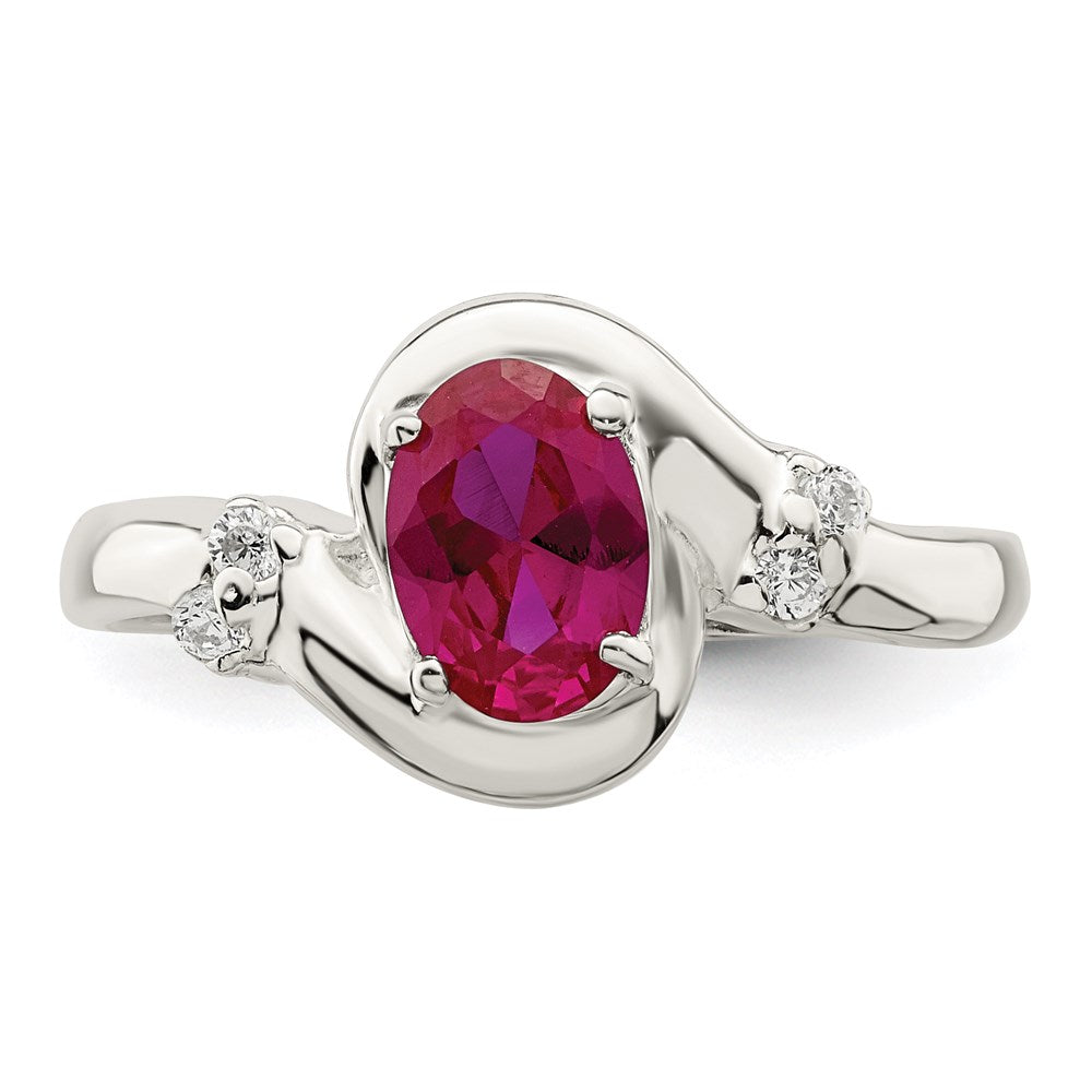 Sterling Silver Red Oval Cz Ring
