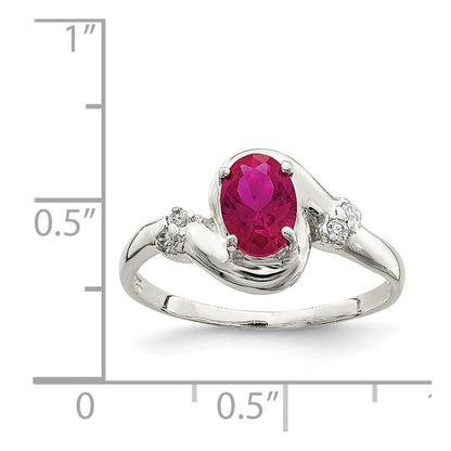 Sterling Silver Red Oval Cz Ring