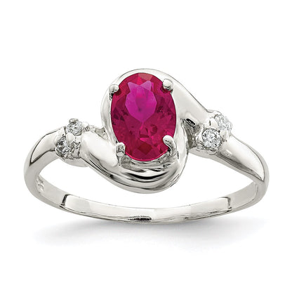 Sterling Silver Red Oval Cz Ring