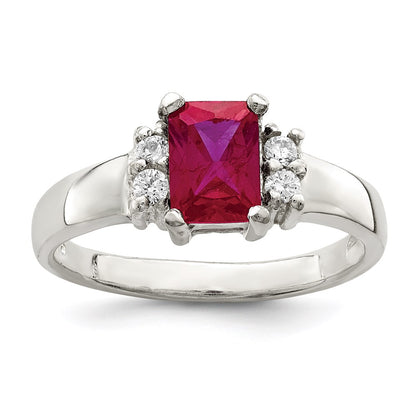 Sterling Silver Red & White Cz Ring