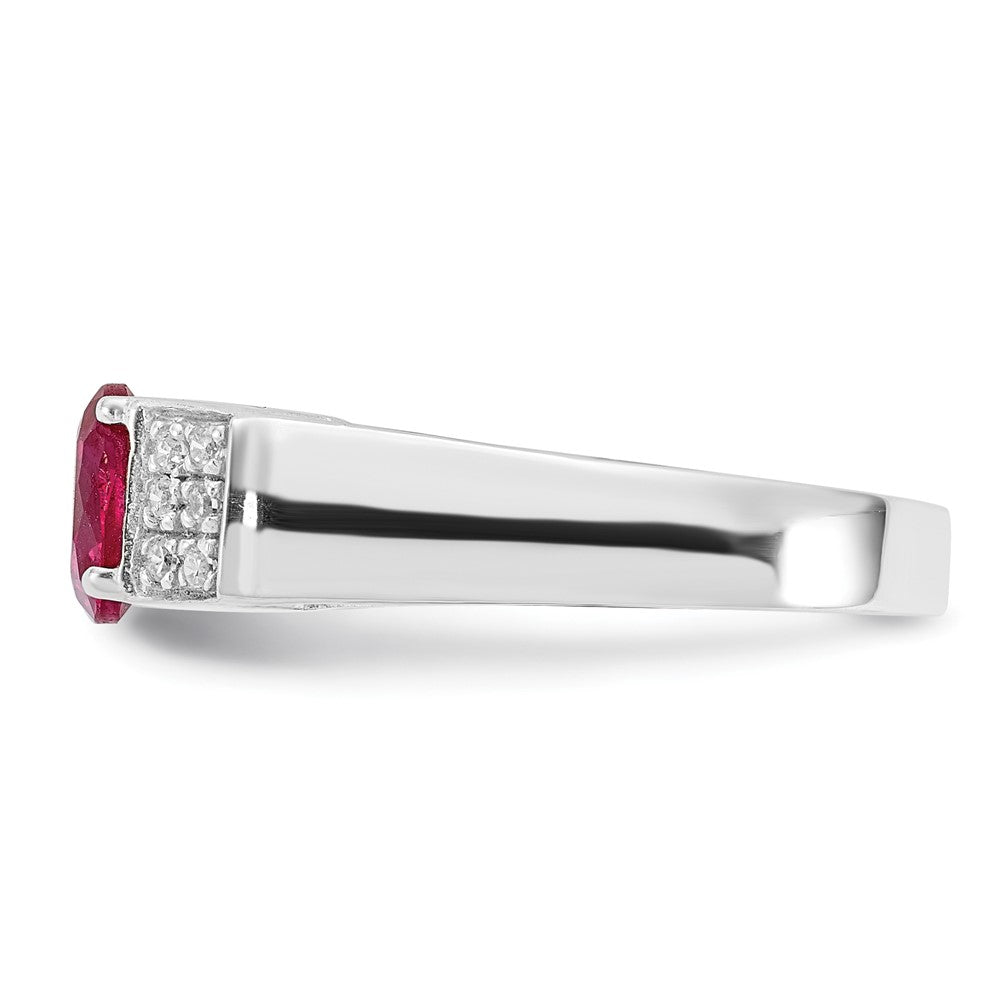 Sterling Silver Red Round Pav‚Äö Sides Cz Ring