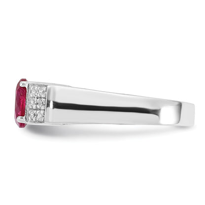 Sterling Silver Red Round Pav‚Äö Sides Cz Ring
