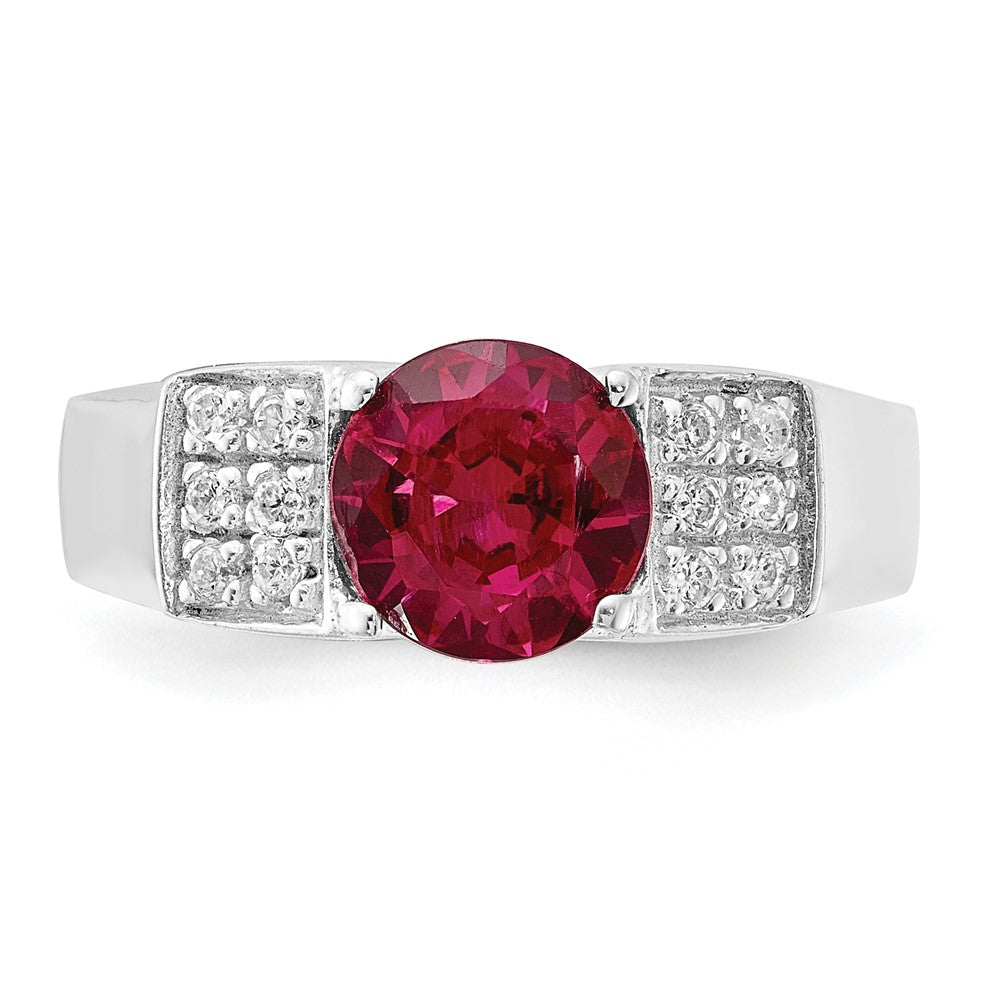 Sterling Silver Red Round Pav‚Äö Sides Cz Ring