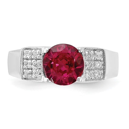 Sterling Silver Red Round Pav‚Äö Sides Cz Ring