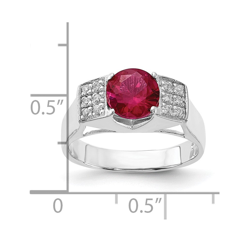 Sterling Silver Red Round Pav‚Äö Sides Cz Ring