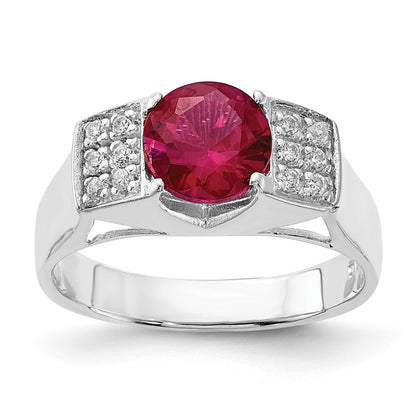 Sterling Silver Red Round Pav‚Äö Sides Cz Ring