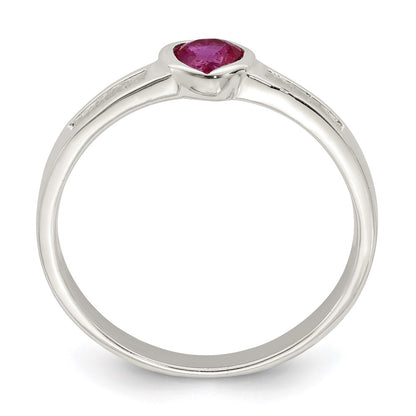Sterling Silver Red Cz Heart Ring