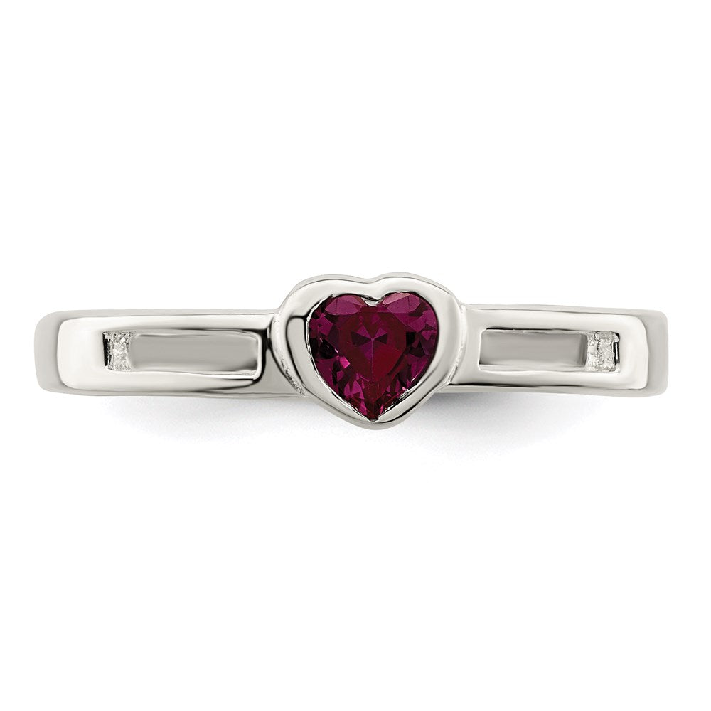 Sterling Silver Red Cz Heart Ring