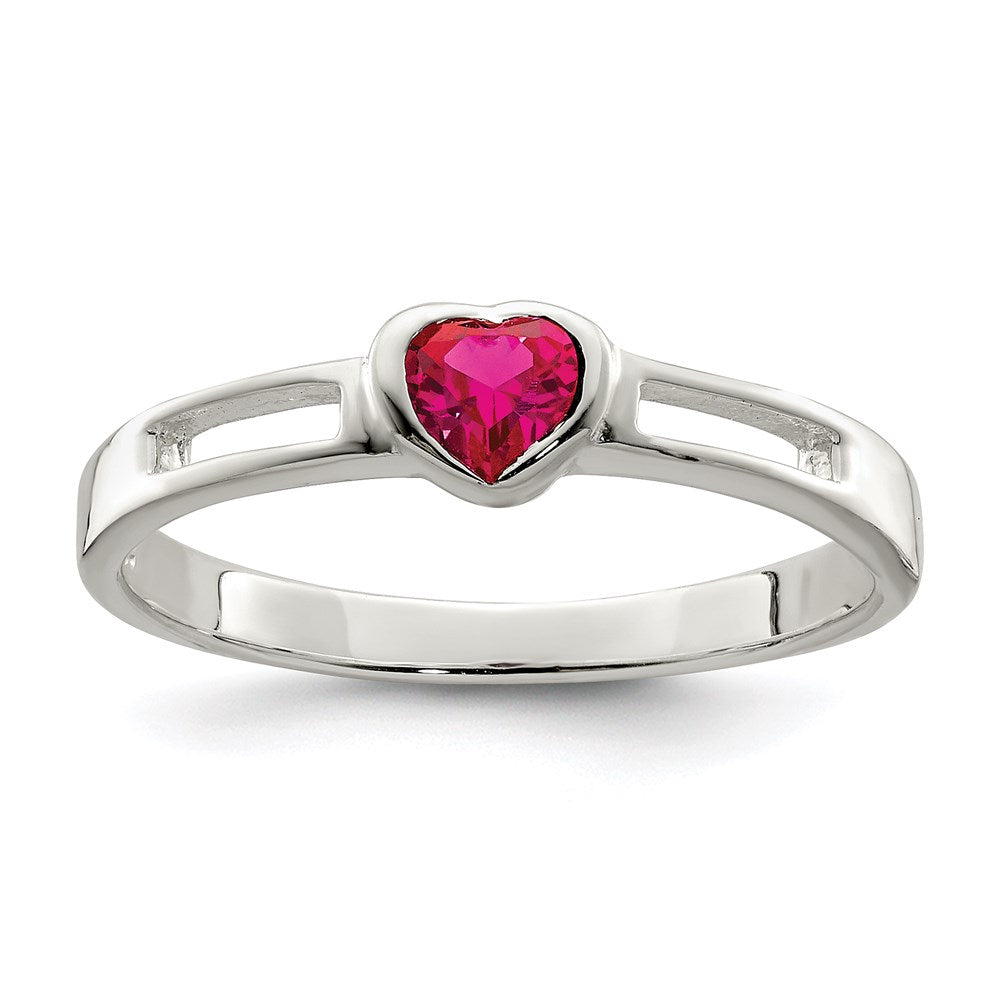 Sterling Silver Red Cz Heart Ring