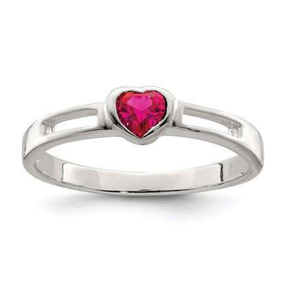 Sterling Silver Red Cz Heart Ring