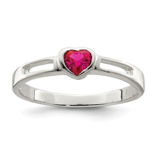 Sterling Silver Red Cz Heart Ring