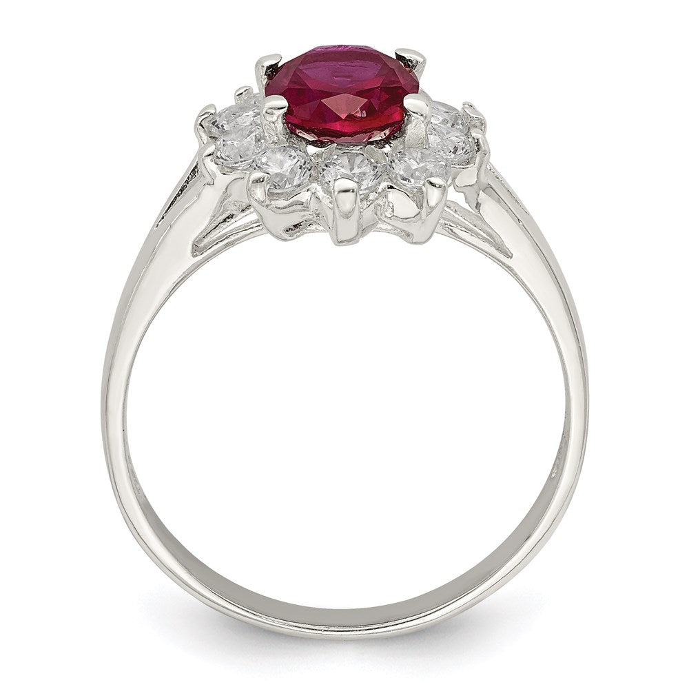 Sterling Silver Red Oval Cz Cluster Ring