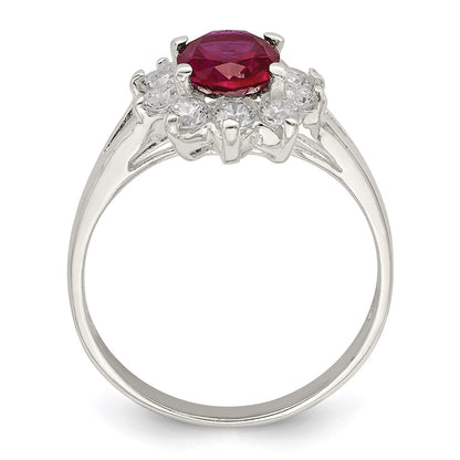 Sterling Silver Red Oval Cz Cluster Ring