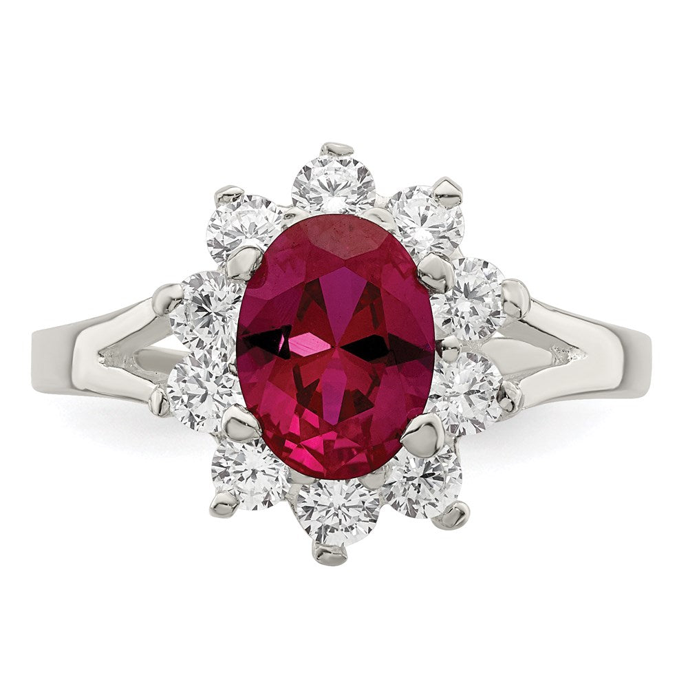 Sterling Silver Red Oval Cz Cluster Ring
