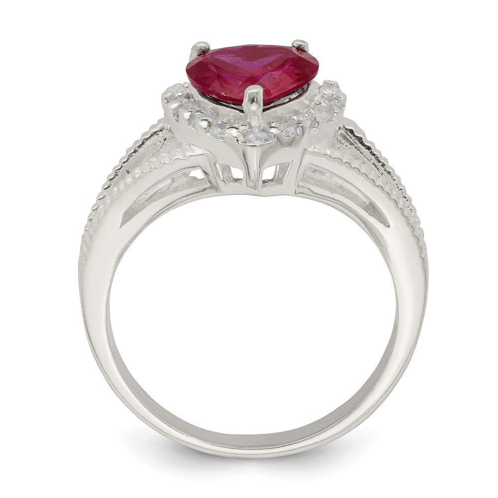 Sterling Silver Red Cz Heart Ring