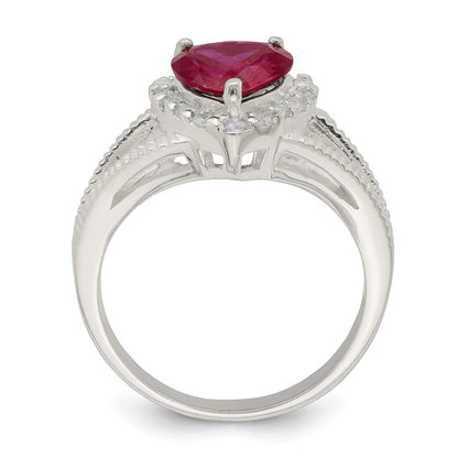Sterling Silver Red Cz Heart Ring